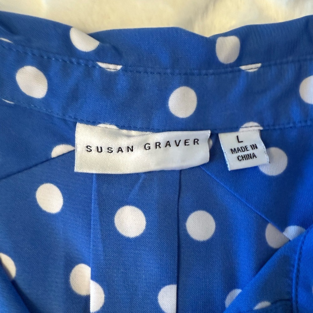 Susan Graver Blue and White Polka Dot Blouse - Picture 8 of 8